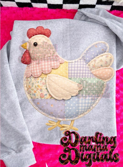 Faux patchwork chicken DTF Transfer