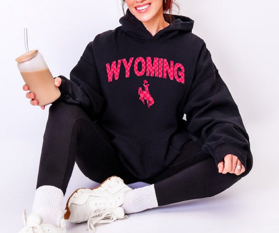 Pink and Red checkered Wyoming hoodie