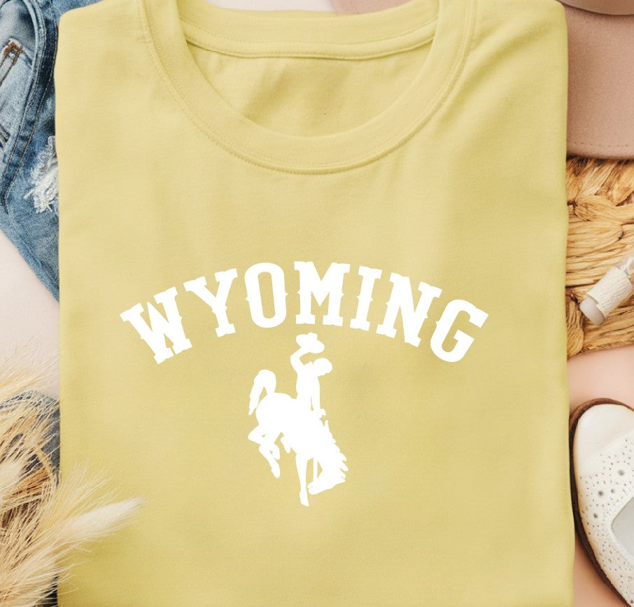White Wyoming Bucking Horse on Comfort Colors T-Shirt