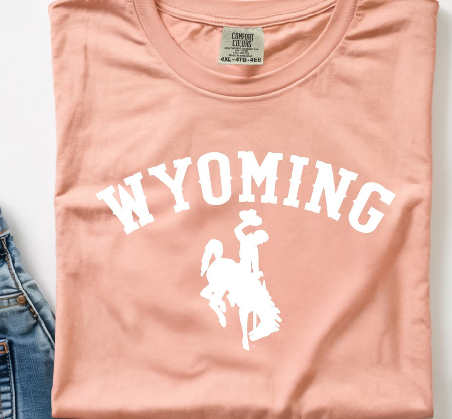 White Wyoming Bucking Horse on Comfort Colors T-Shirt