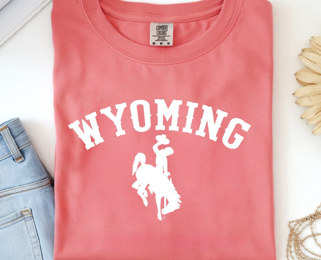 White Wyoming Bucking Horse on Comfort Colors T-Shirt