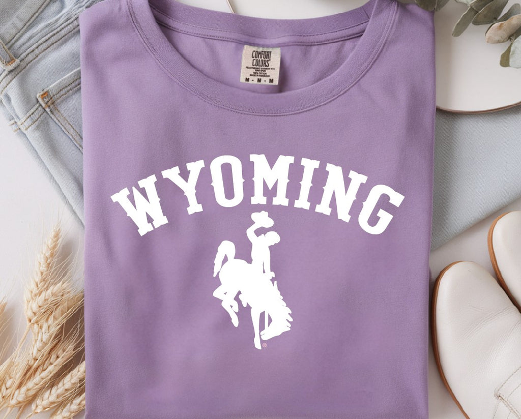 White Wyoming Bucking Horse on Comfort Colors T-Shirt