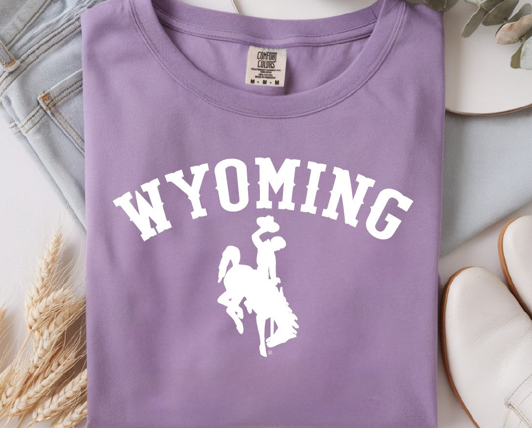 White Wyoming Bucking Horse on Comfort Colors T-Shirt
