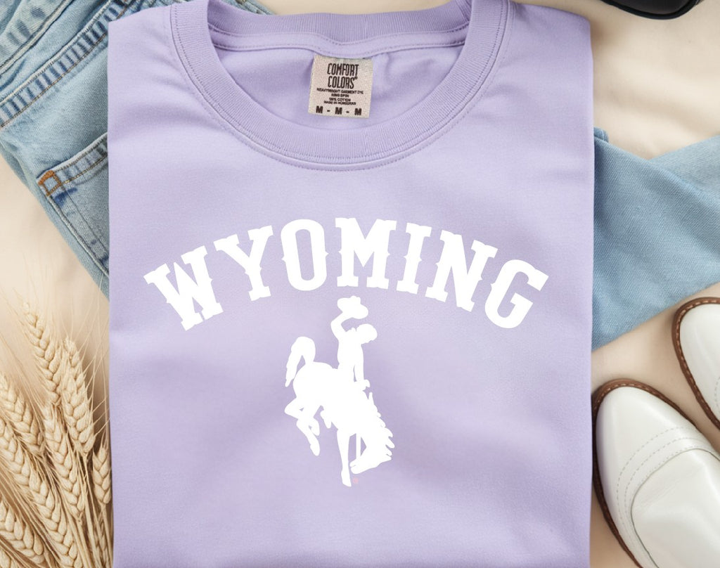 White Wyoming Bucking Horse on Comfort Colors T-Shirt