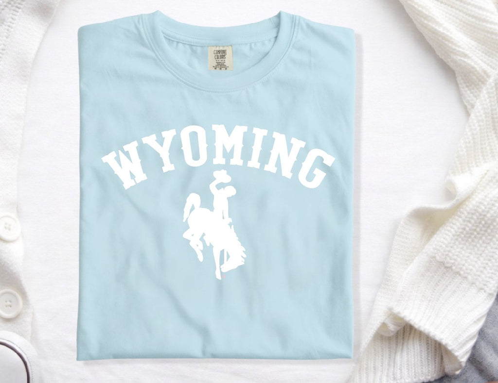 White Wyoming Bucking Horse on Comfort Colors T-Shirt