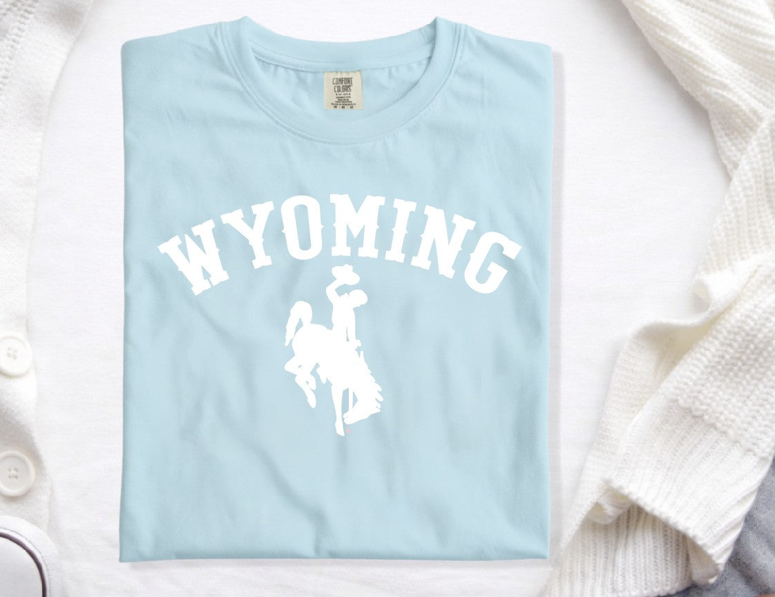 White Wyoming Bucking Horse on Comfort Colors T-Shirt
