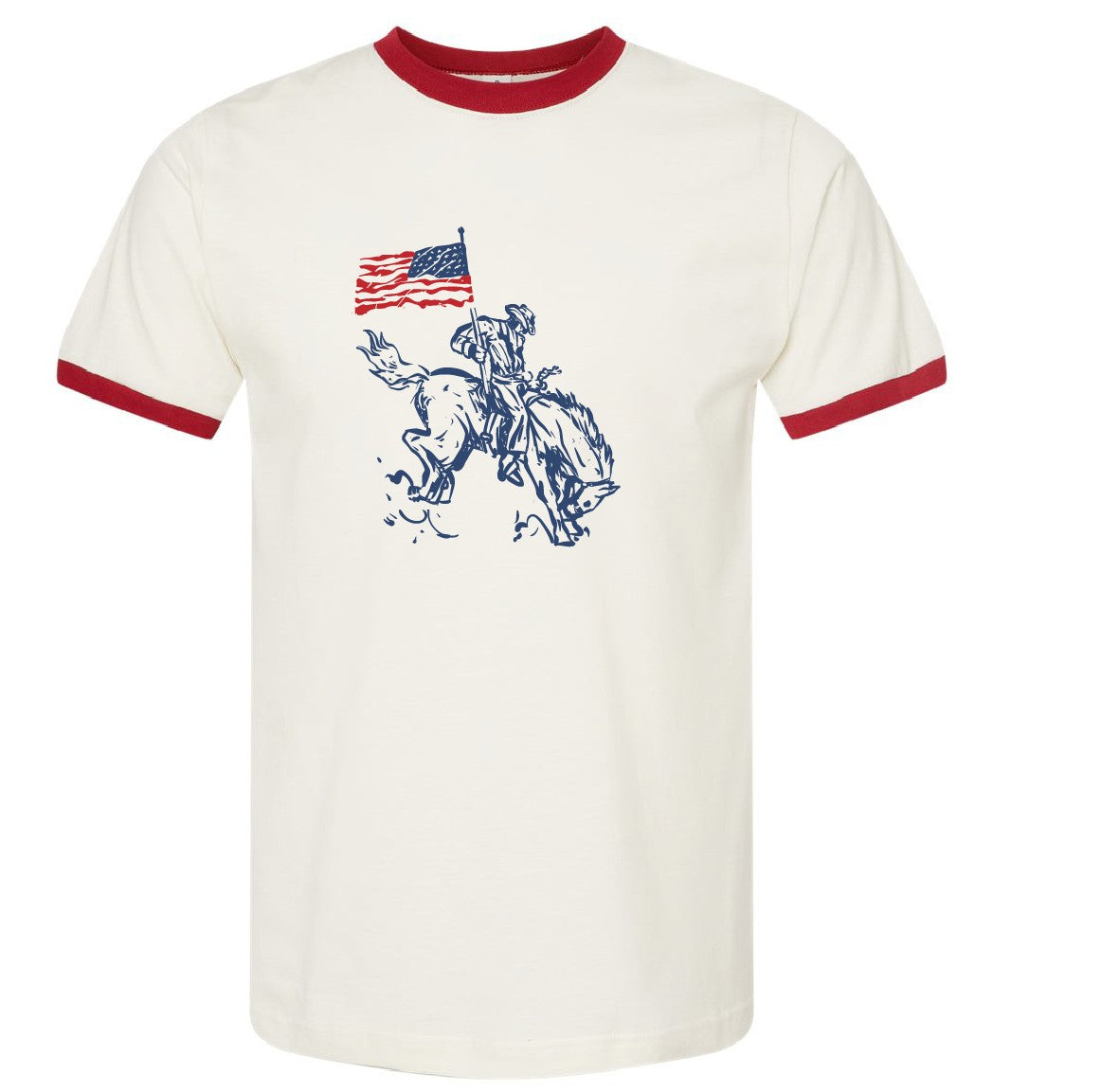 American Cowboy with flag on ringer tee or hoodie
