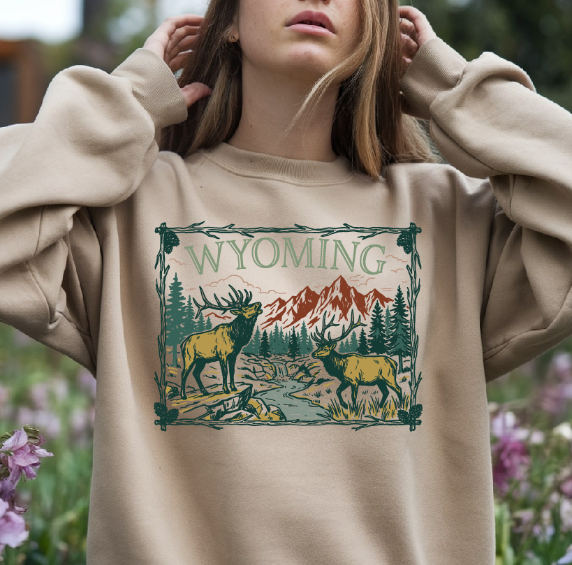 Wyoming elk crewneck