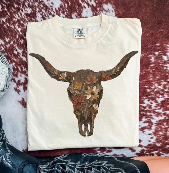 Faux paint bull skull comfort colors t-shirt