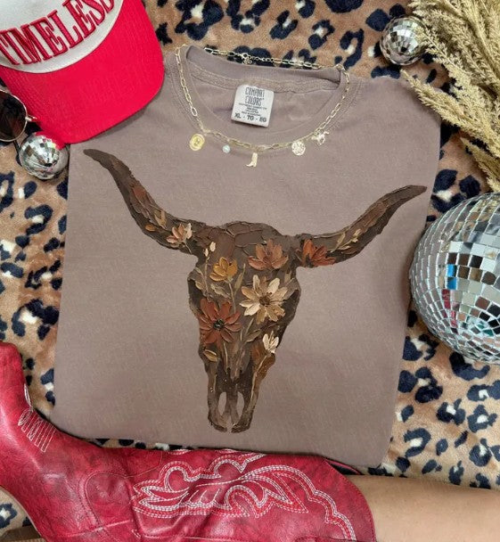 Faux paint bull skull comfort colors t-shirt