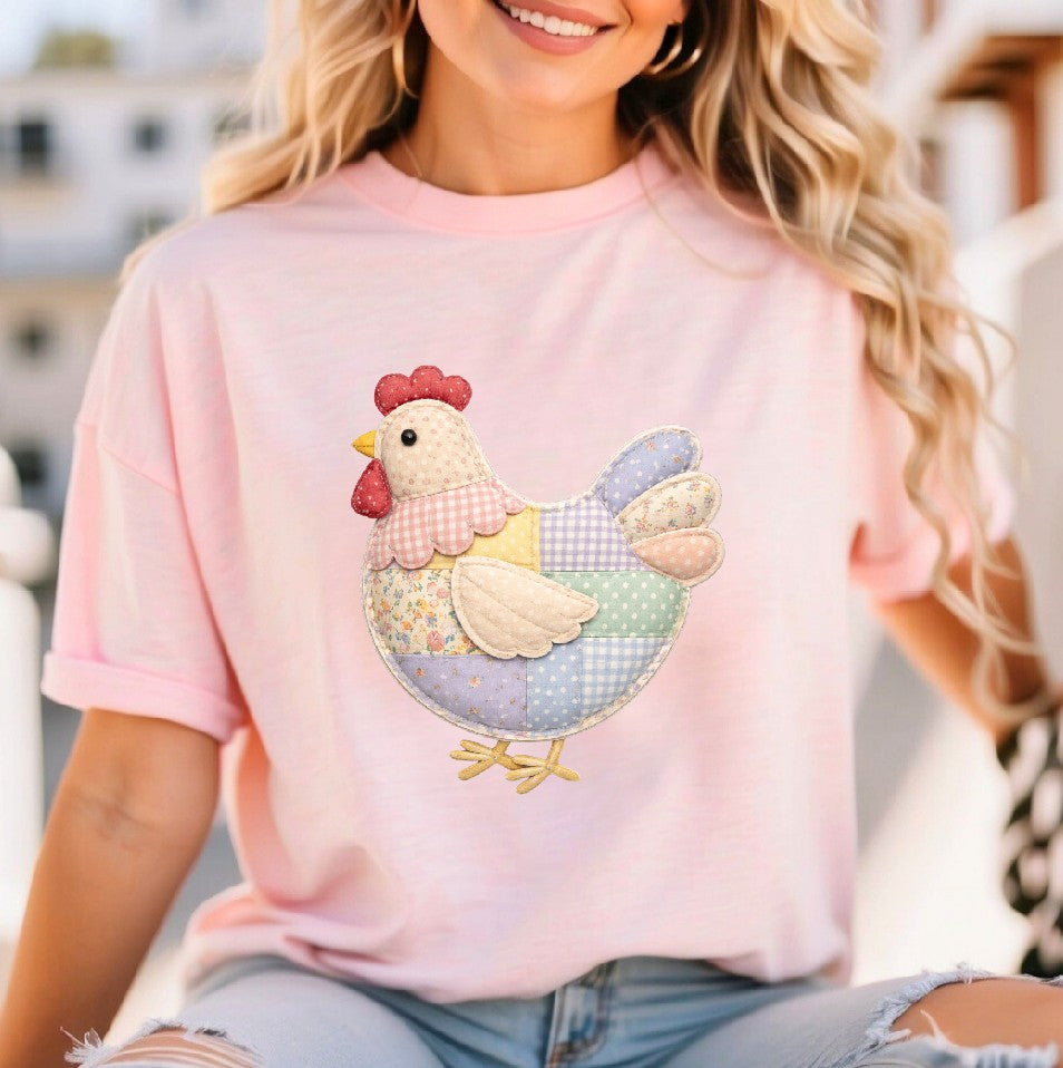 Faux patchwork chicken DTF Transfer