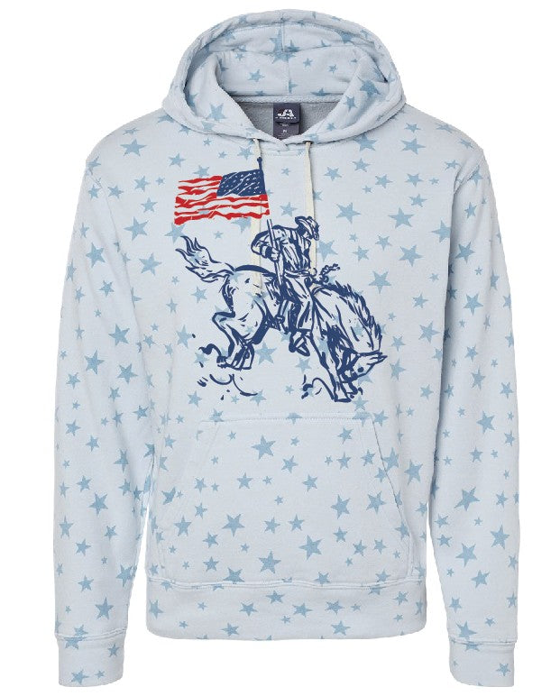 American Cowboy with flag on ringer tee or hoodie