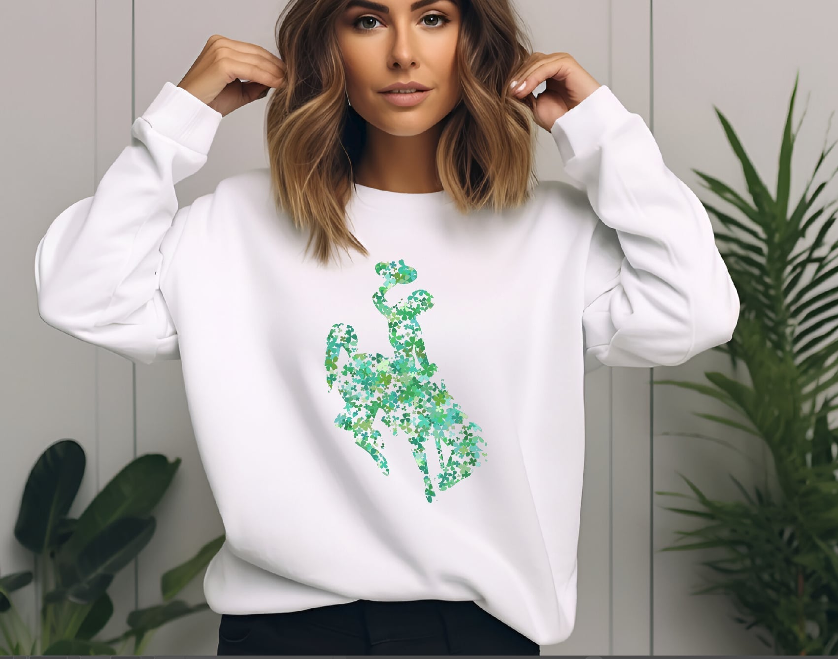 Clover Wyoming Bucking Horse Crewneck in White or Black