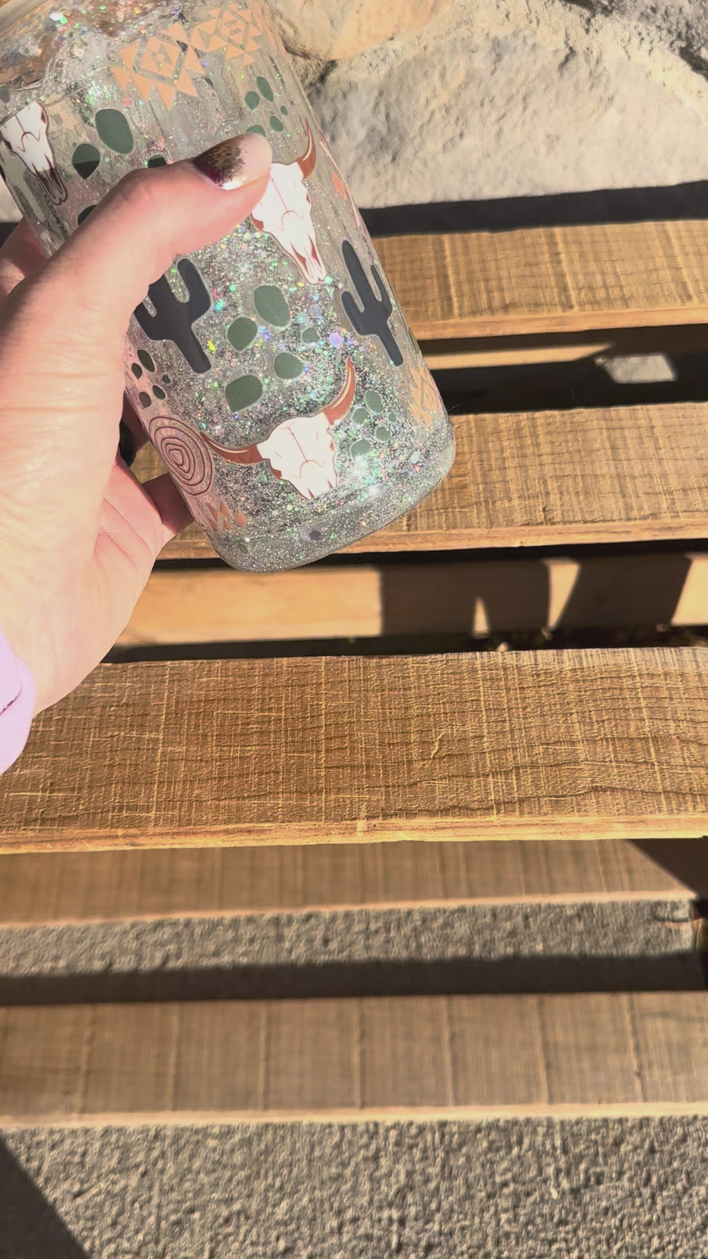 Western glitter snow globe 20 oz. glass tumbler