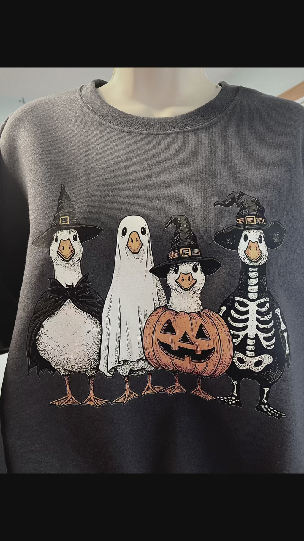 Halloween Geese on dark grey crewneck