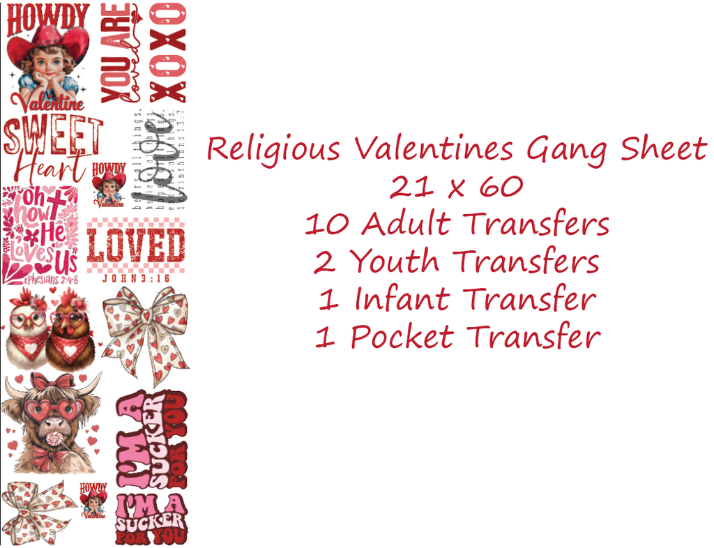 Religous Valentine's Premade DTF Gang Sheet 21 x 60